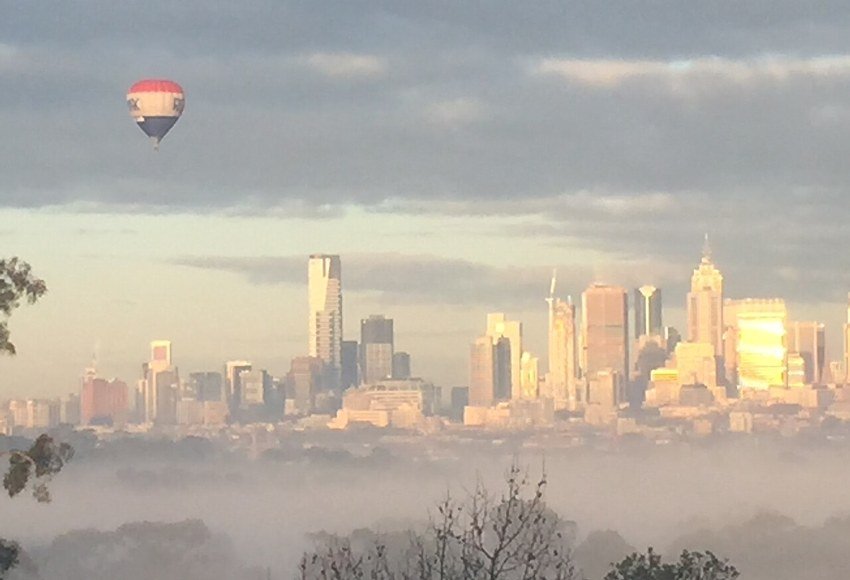 Hot air balloon above Melbourne
