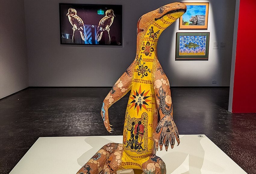 A gallery space and artwork at Koorie Heritage Trust