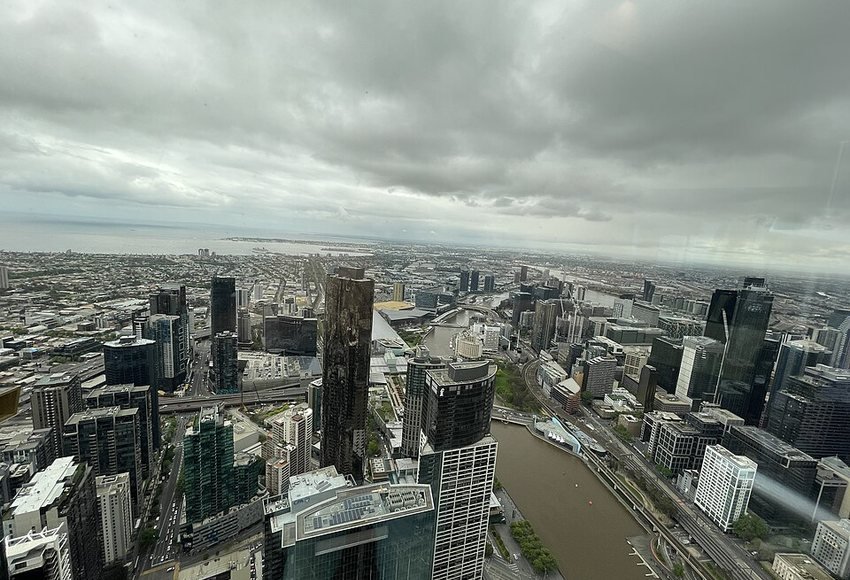 Melbourne city skyline and Yarra River viewed from Melbourne Skydeck