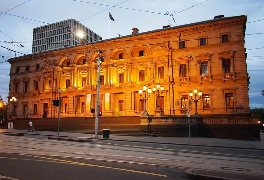 Old Treasury Building Melbourne illuminated at dusk